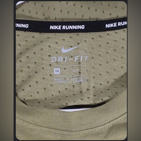 Nike Running Womens Size XS Khaki Green Mesh Back Short Sleeve T-Shirt - Picture 2 of 15